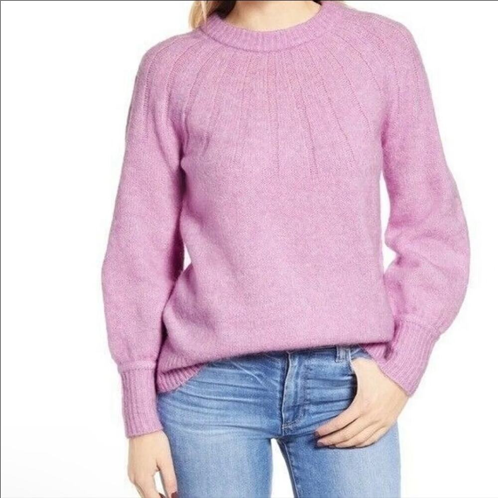 NWT Caslon ribbed Yoke pink purple balloon sleeve crew neck sweater - runs big